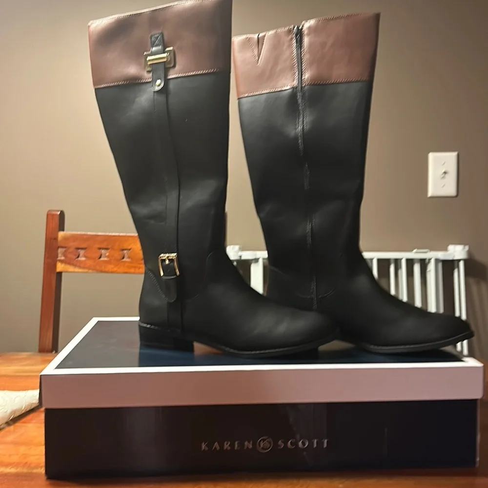 Karen Scott Black and Brown Knee-High Boots - Picture 1 of 7